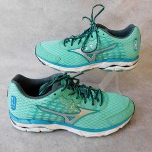 Mizuno Running Shoes Sneakers Blue Green White Womens W 9 .5 Gym Tennis